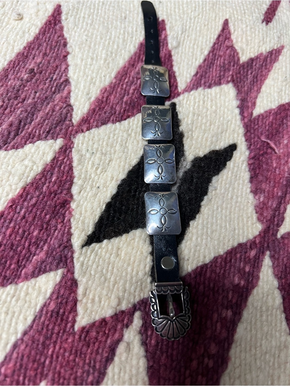 Phillip T Guerro PTG Sterling Silver Leather Concho Bracelet